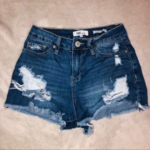 DISTRESSED HIGH WAISTED SHORTS